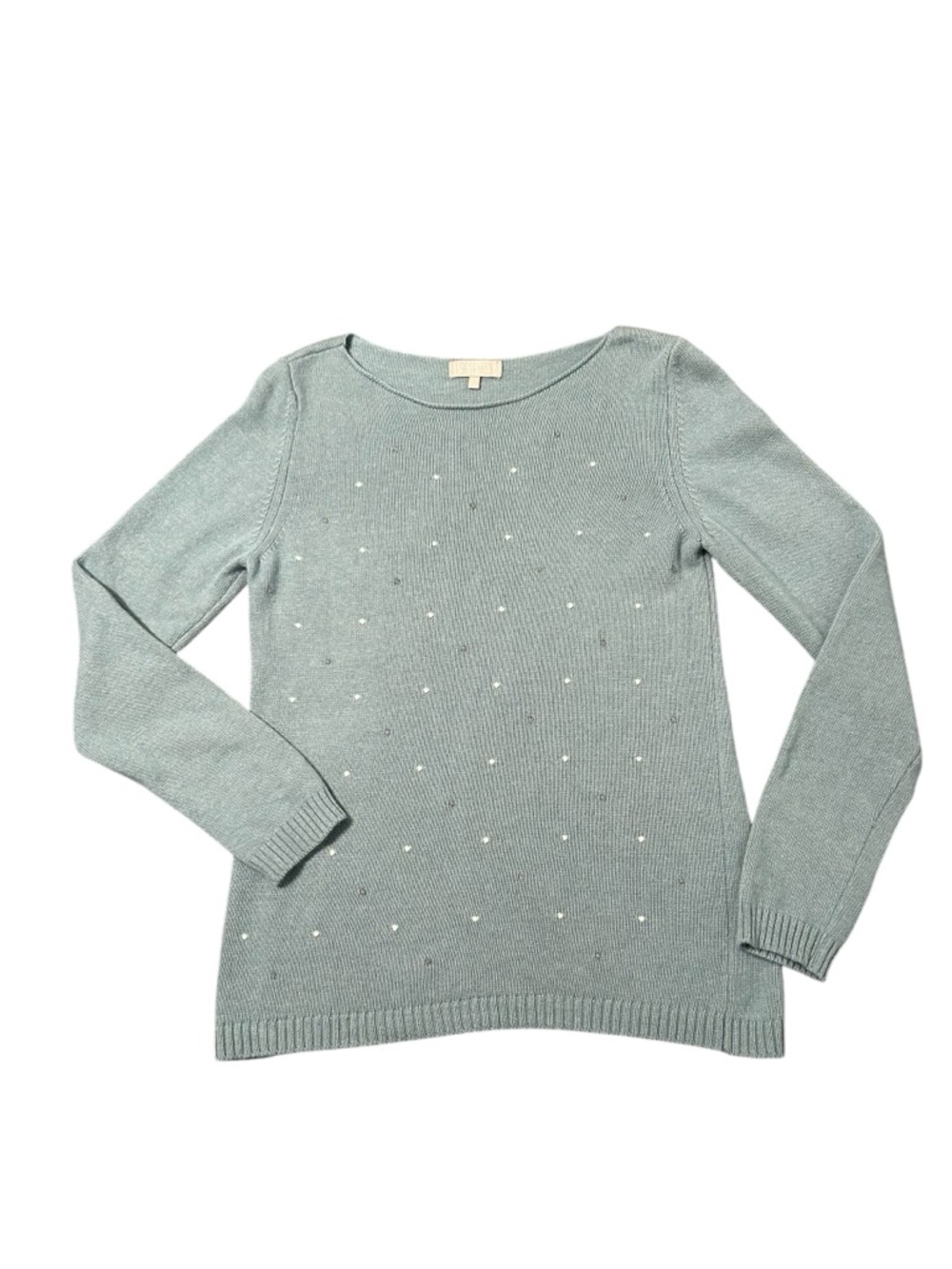 Benedetta B Sweater Merino Wool Cashmere Blend Polka Dot Mint Blue Green Size L